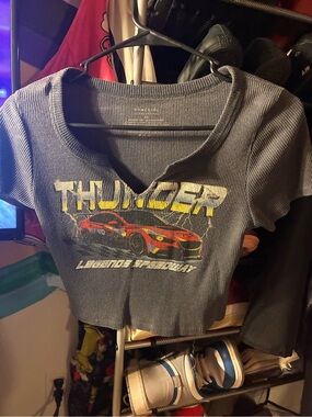 Grey 'Thunder' Graphic Crop Top - Women's Ribbed Tee